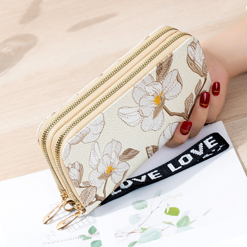 Long Double Zipper Flower Large-capacity Wallet