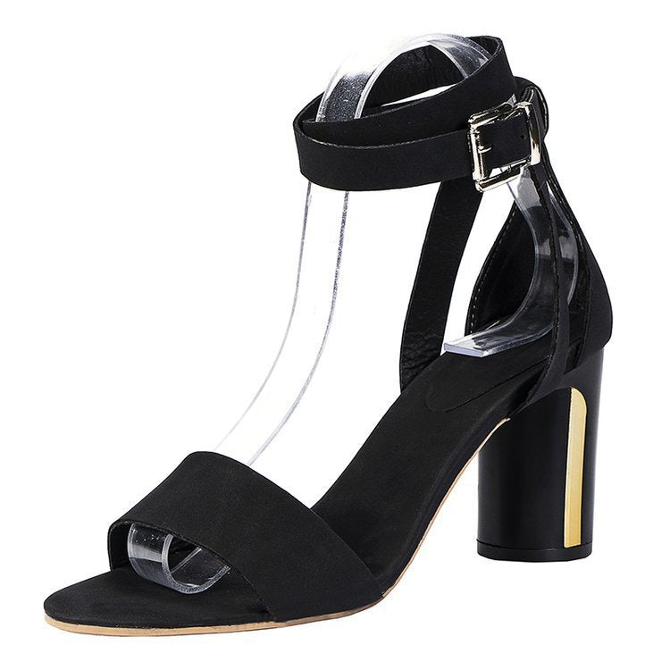 Korean Style Toe Buckle Strap Chunky High Heels Women's Sandals Women