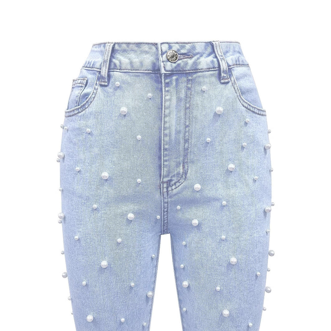 All-match Stretch Micro-nail Pearl Jeans