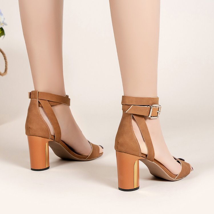 Korean Style Toe Buckle Strap Chunky High Heels Women's Sandals Women