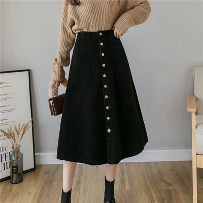 Corduroy Retro Fashion A- Line Dress Midi Skirt