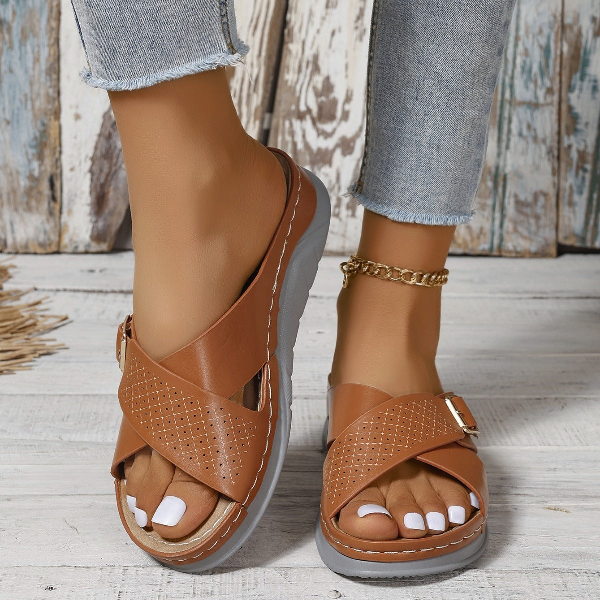 Cross Strap Beach Sandals For Women Foreign Trade Plus-size